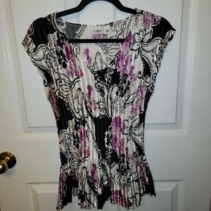 Cato pleated silk-look floral blouse